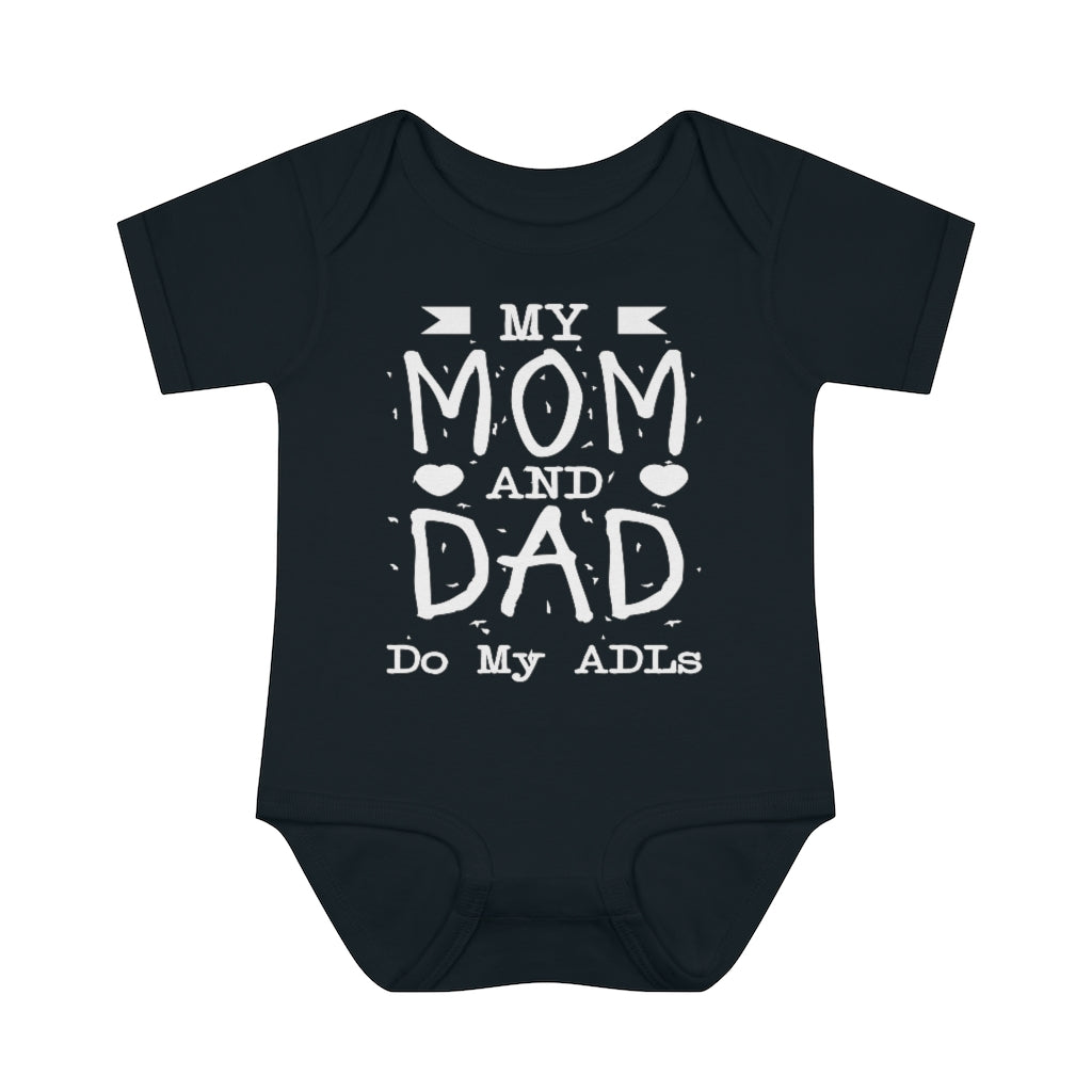 Kids clothes My Mom and Dad Do my ADLs Onesies - Physio Memes