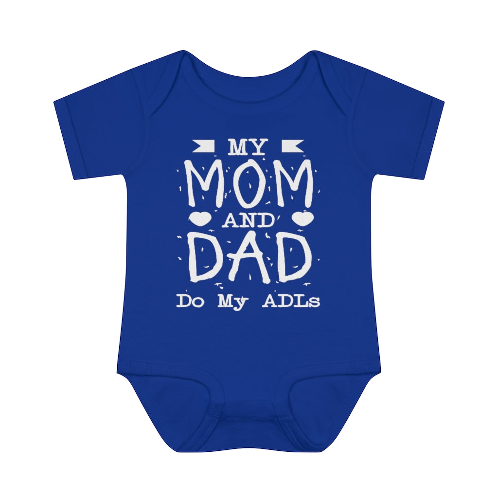 Kids clothes My Mom and Dad Do my ADLs Onesies - Physio Memes
