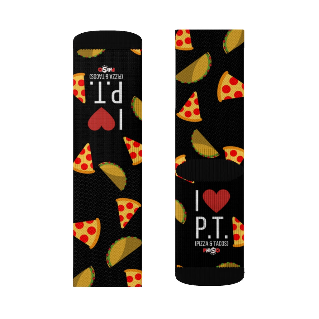 All Over Prints I Love PT (Pizza and Tacos) Socks - Physio Memes