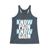 Tank Top Know Pain Know Gain (blue) Racerback Tank - Physio Memes